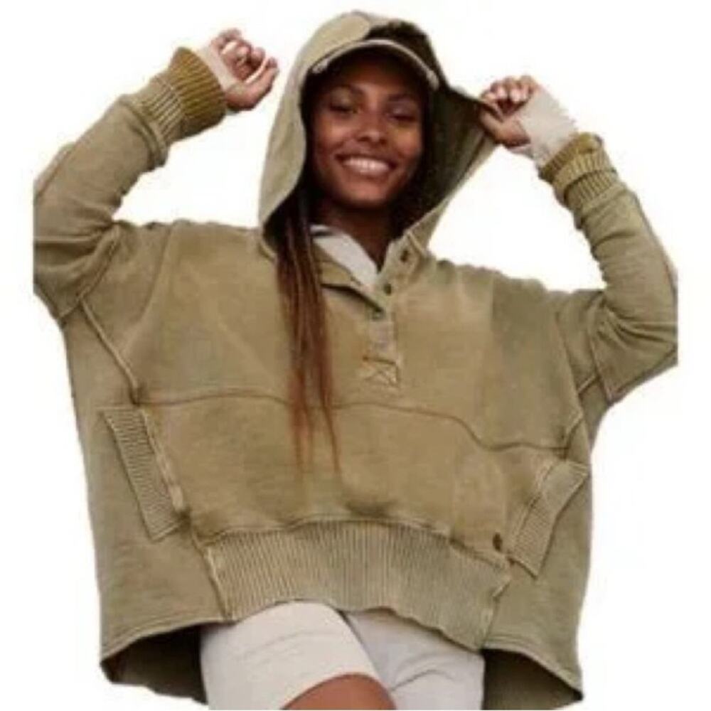 FREE PEOPLE Movement Solid Honey Dove Hooded Sweatshirt in Sage Green Size XS
